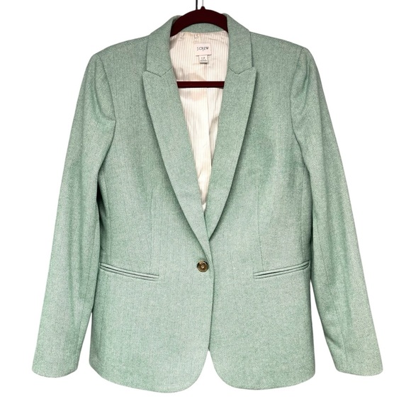 J. Crew Green Herringbone Wool Blend Holland Single Button Blazer Women’s 12 - Picture 3 of 12